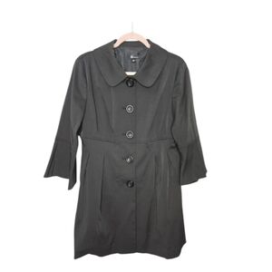 AB Studio Black Collared Lined Flare Bell Sleeve Button Down Pea Coat Size 10
